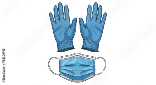 Blue Medical Gloves and Surgical Face Mask Illustration.