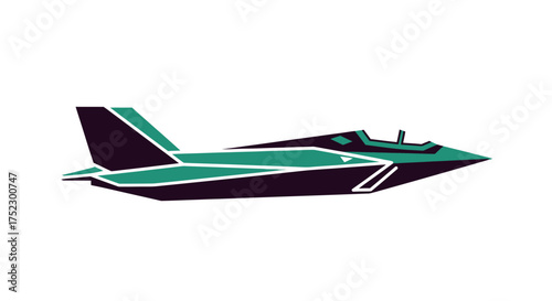 Modern Green and Black Geometric Jet Aircraft Illustration.