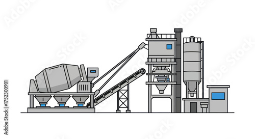 Detailed Illustration of a Concrete Batching Plant Structure.