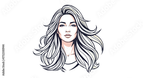 Elegant Woman with Flowing Hair: Artistic Portrait Illustration.