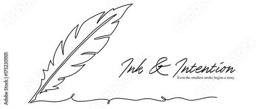 Single Line Feather Quill Illustration with Elegant Banner Design