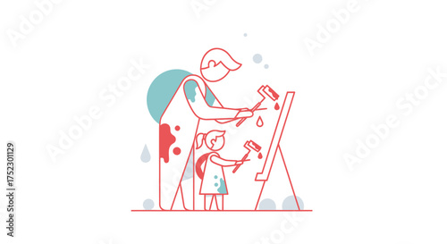 Father and Daughter Painting Together on Canvas Artistic Bonding Creative Activity.