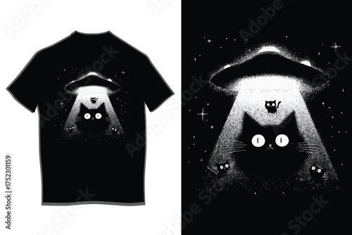Alien cat ufo abduction design t-shirt graphic tee awesome space sci-fi cat lover gift cool graphic tee