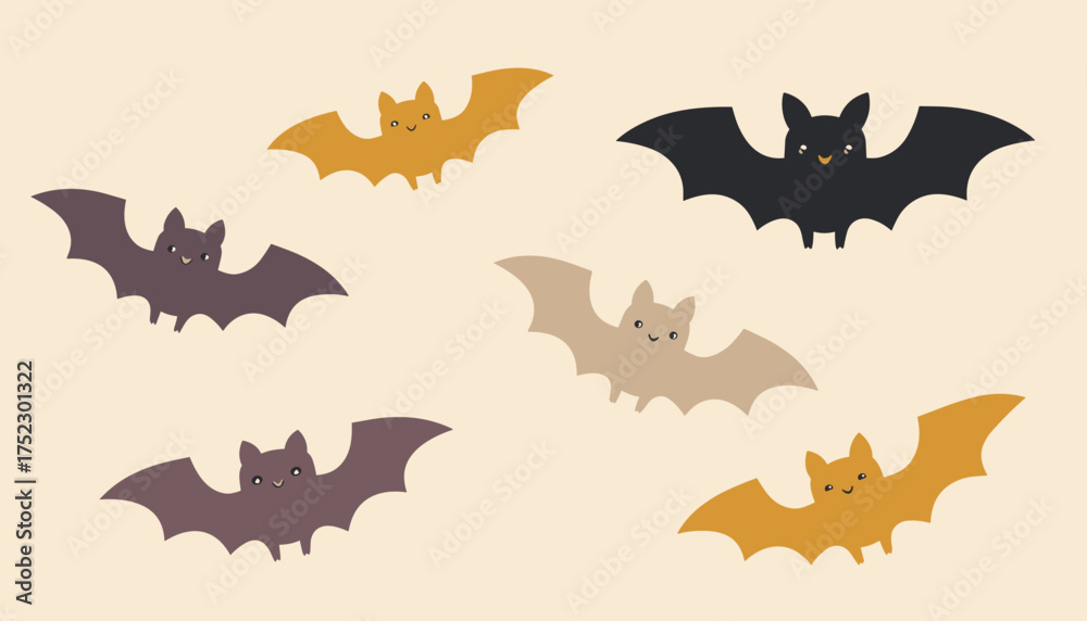 Fototapeta premium Cute bats flying in the sky on a soft pastel background 