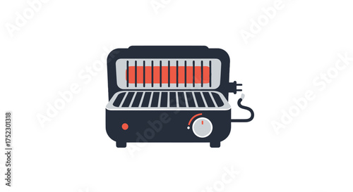 Portable Electric Heater with Visible Heating Elements and Control Knob.