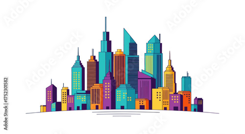 Vibrant Modern Cityscape with Diverse Skyscrapers and Buildings.