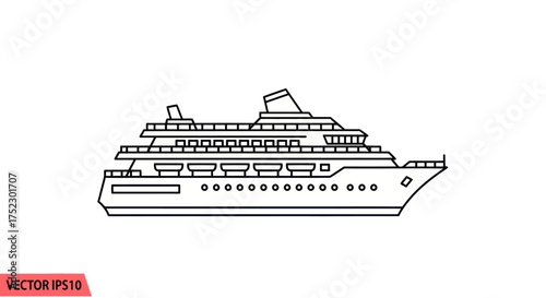 Cruise Ship Outline: Detailed Vector Illustration of a Passenger Liner.