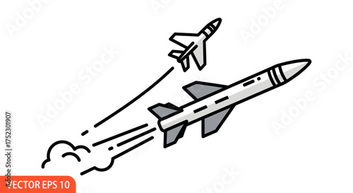 Vector Illustration of a Missile Launching and Airplane.