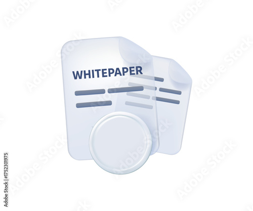 Stack of whitepaper documents 3D render vector icon. Trend invest ico sheet doc isolated on white background. Bitcoin Docs vector Cryptocurrency Business concept