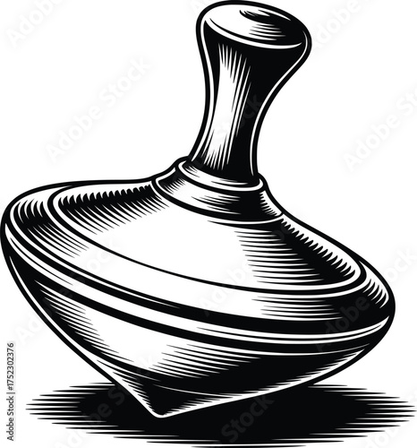 Spinning Top Illustration, Vintage Toy Design, Classic Childhood Icon Art.