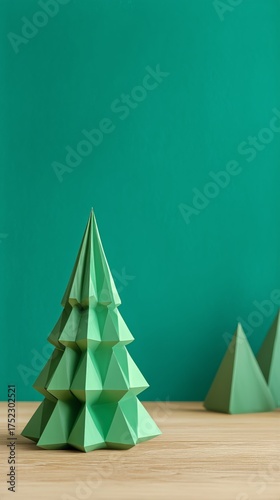 Colorful Paper Tree Decoration Displayed on a Wooden Surface Against a Green ...