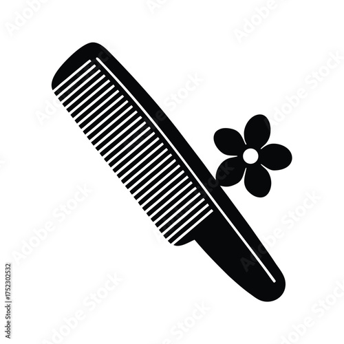 Stylized comb with a small flower on a white background
