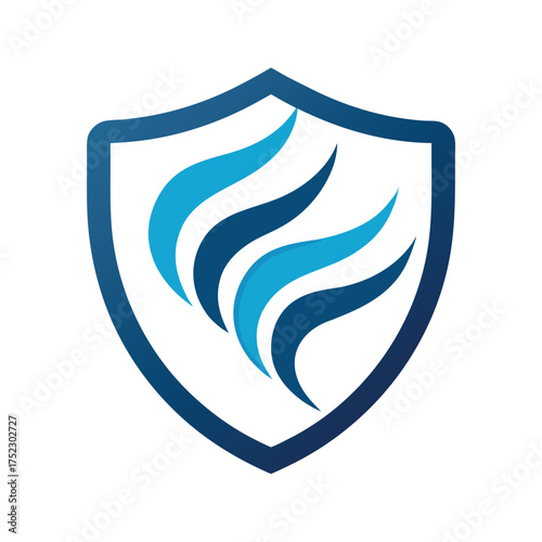 Abstract shield design with flowing wave lines in vibrant colors