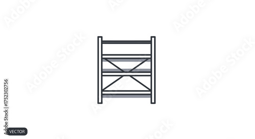 Simple Outline Illustration of a Wooden Rack with Three Shelves and Cross Braces.