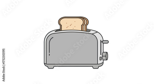 Shiny chrome toaster with two slices of golden brown toast emerging from slots.