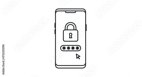 Smartphone security screen with padlock and password input.