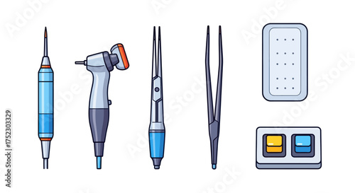 Collection of Medical and Dental Tools in Cartoon Style.