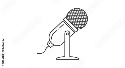 Classic Microphone Outline Illustration on Stand for Recording or Performance.