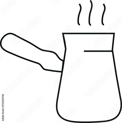 Simple line art vector of a Turkish coffee pot (cezve) with steam rising. Perfect for coffee shop branding, menu design, café logos, and beverage illustrations. 