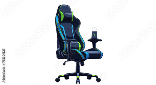 Ergonomic Blue and Black Gaming Chair with Adjustable Features.