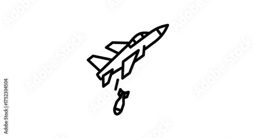 Stylized Line Art of a Fighter Jet Dropping a Bomb.