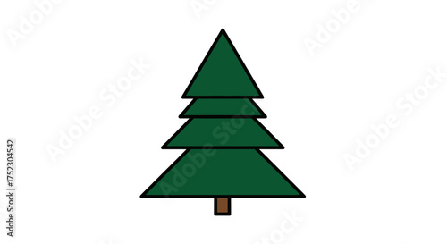Simple Green Evergreen Tree Illustration with Brown Trunk.
