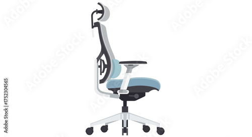 Ergonomic Office Chair with Mesh Back and Adjustable Headrest Side View.