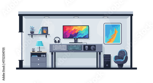 Modern Living Room Entertainment Setup with Large Television and Gaming Console.