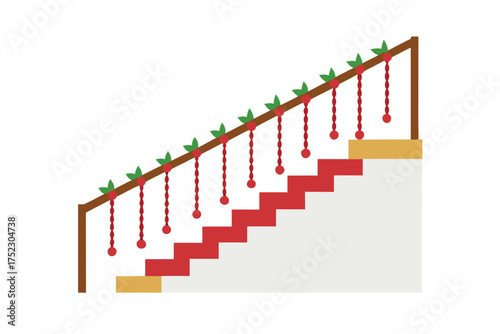 Festive holiday garland draped elegantly over a wooden staircase railing