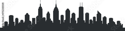 Silhouette of a modern city skyline featuring iconic skyscrapers and urban architecture.