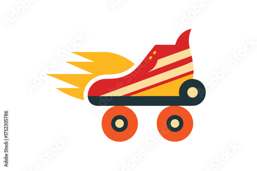 Retro roller skate with dynamic fire trails illustration
