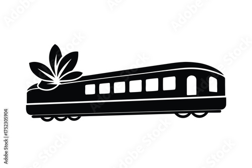 Elegant train silhouette with delicate flower accent on white background