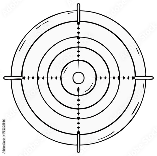 Target, crosshairs, and concentric circles illustration in black and white