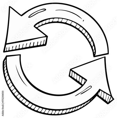 Hand-drawn illustration of a circular arrow symbol in black and white