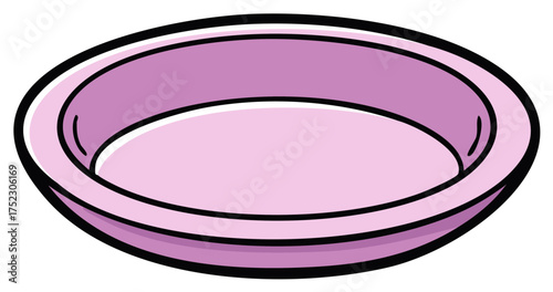 Oval Pink Dish Illustration: Empty Serving Platter with Black Outline Cartoon Design