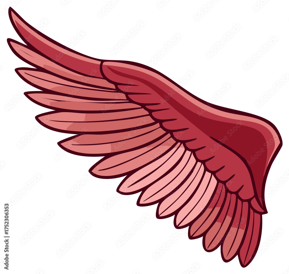 Obraz premium Stylized red wing illustration, feathers, graphic design element, isolated