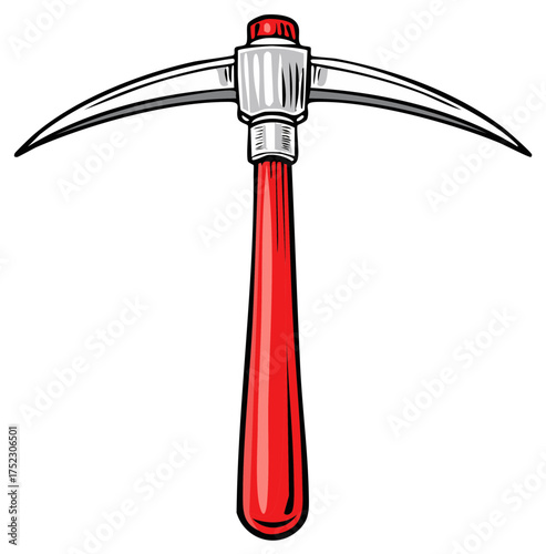 Red Handle Pickaxe Tool Vector Illustration for Mining and Construction