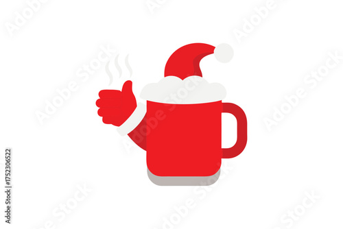 Santa s red gloved hands holding a steaming mug of hot cocoa