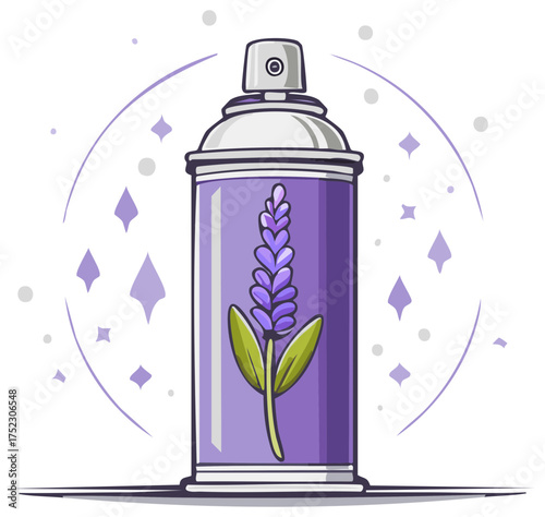 Lavender Scented Spray Aromatherapy Soothing Purple Floral Air Freshener Cartoon Illustration