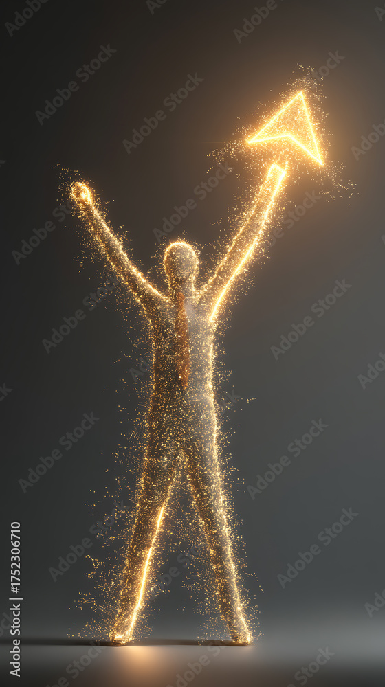 Obraz premium Celebratory business success gesture digital environment 3d art abstract background uplifting concept