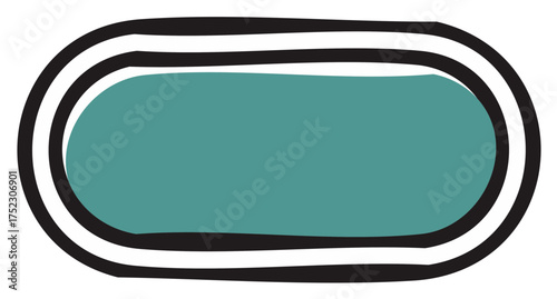 Abstract teal oval graphic element with sketchy double black outline and irregular lines