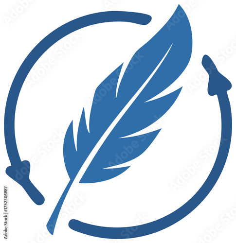 Blue Feather Graphic Circled by Arrows Representing Iteration and Creative Process