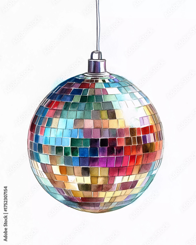 Fototapeta premium Colorful Watercolor disco ball