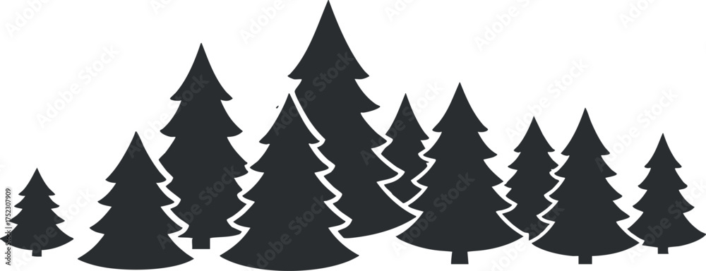 Obraz premium A collection of stylized silhouettes of various trees creating a natural landscape scene.