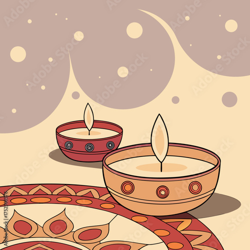 Candle light and bokeh background celebrate Indian Holiday Diwali. 