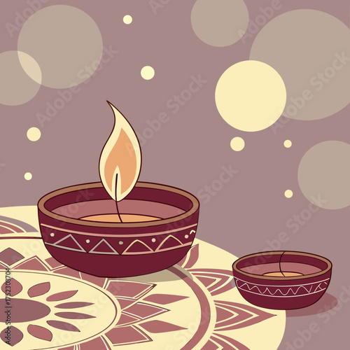 Candle light and bokeh background celebrate Indian Holiday Diwali. 
