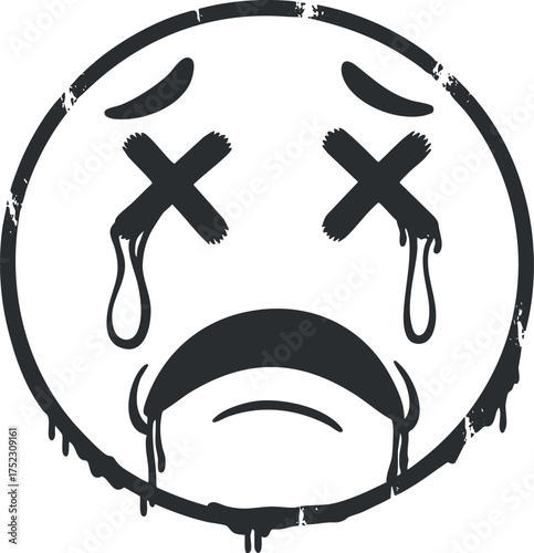 A sad emoji face with tears and crossed eyes representing deep sadness and disappointment.