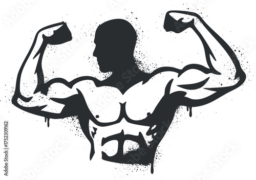 A powerful silhouette of a muscular man flexing his biceps showcasing strength and fitness.