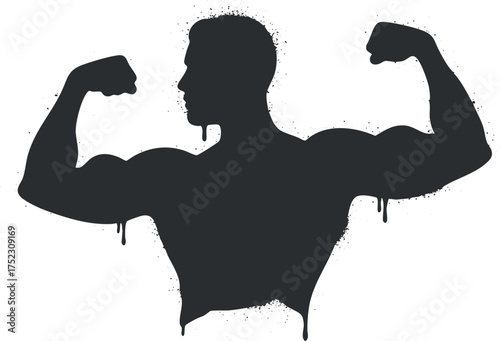 A silhouette of a muscular man flexing his biceps showcasing strength and fitness.
