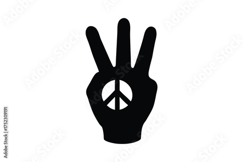 Hand silhouette showing peace sign logo with colorful elements
